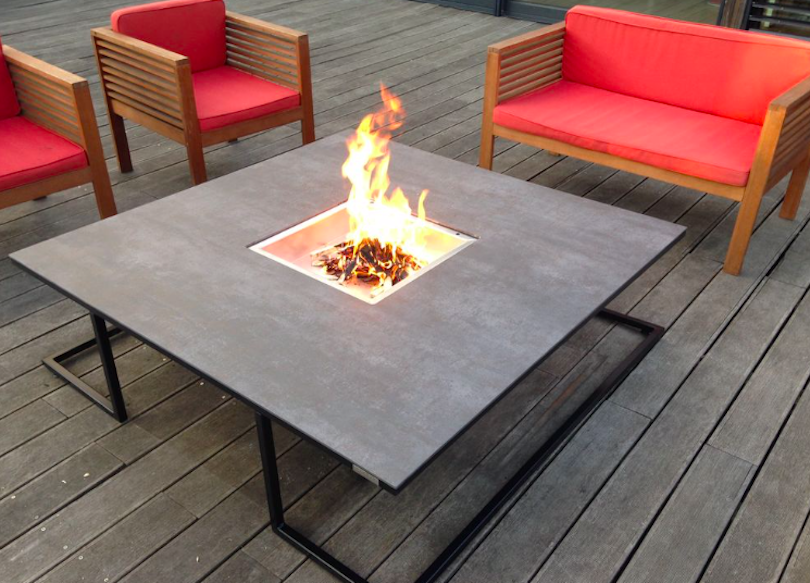 Firepit burning on Riga Brazier Barbecue Table